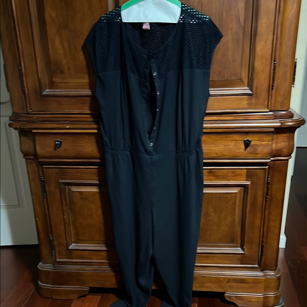 Ann Taylor Black Jumpsuit with Elastic Waist and Tapered Legs